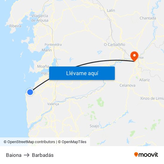 Baiona to Barbadás map