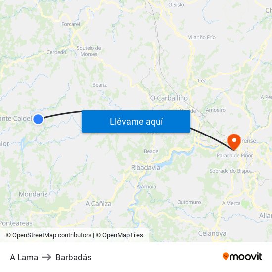 A Lama to Barbadás map