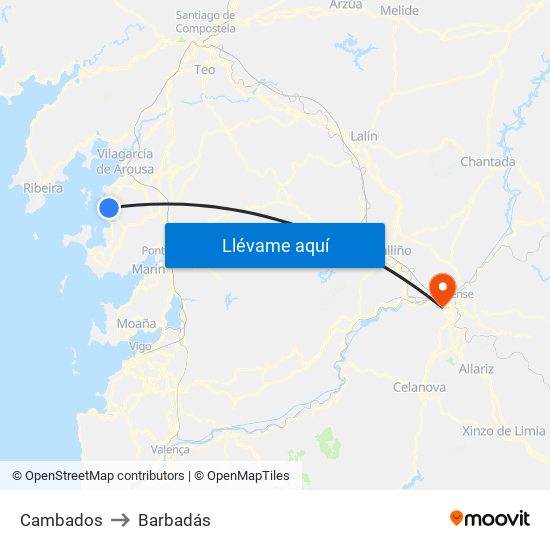 Cambados to Barbadás map