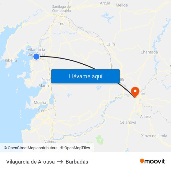 Vilagarcía de Arousa to Barbadás map