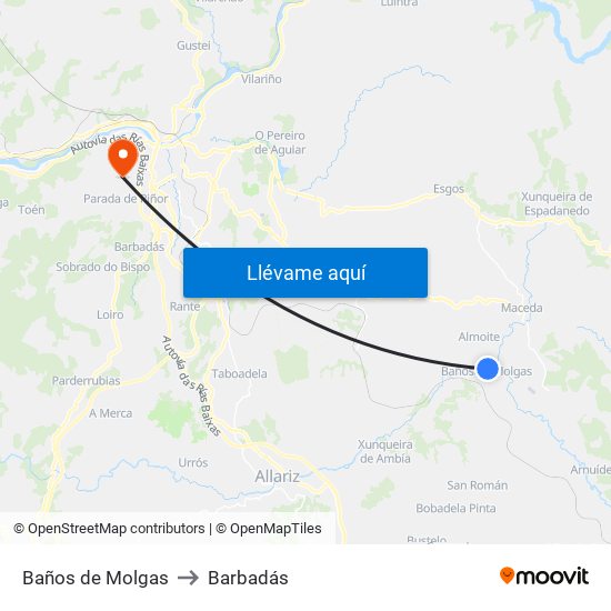 Baños de Molgas to Barbadás map