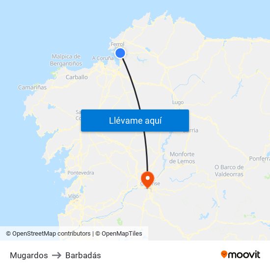 Mugardos to Barbadás map