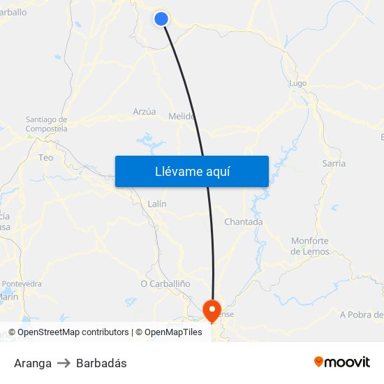 Aranga to Barbadás map
