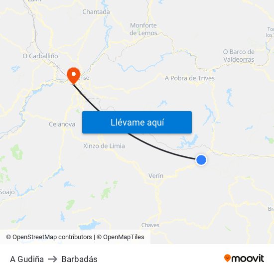A Gudiña to Barbadás map