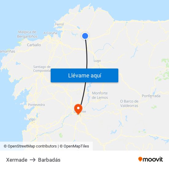 Xermade to Barbadás map