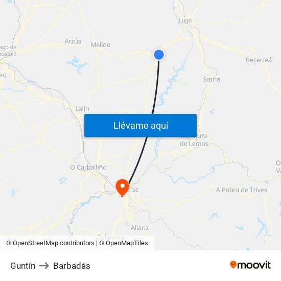 Guntín to Barbadás map