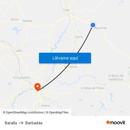 Baralla to Barbadás map