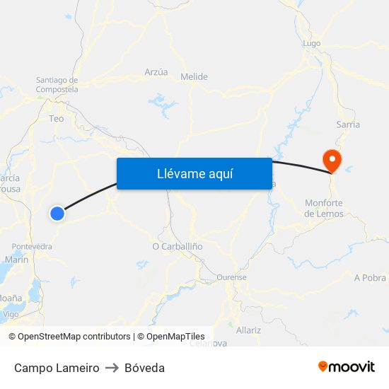 Campo Lameiro to Bóveda map