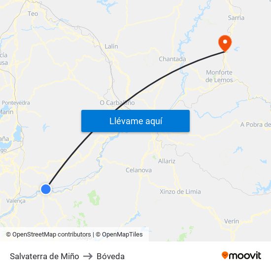 Salvaterra de Miño to Bóveda map