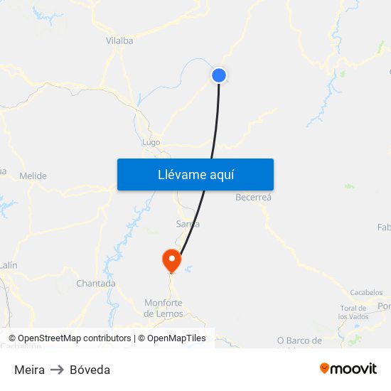 Meira to Bóveda map