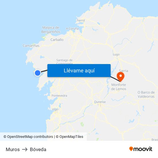 Muros to Bóveda map