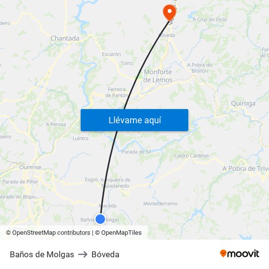 Baños de Molgas to Bóveda map