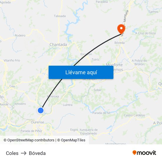 Coles to Bóveda map