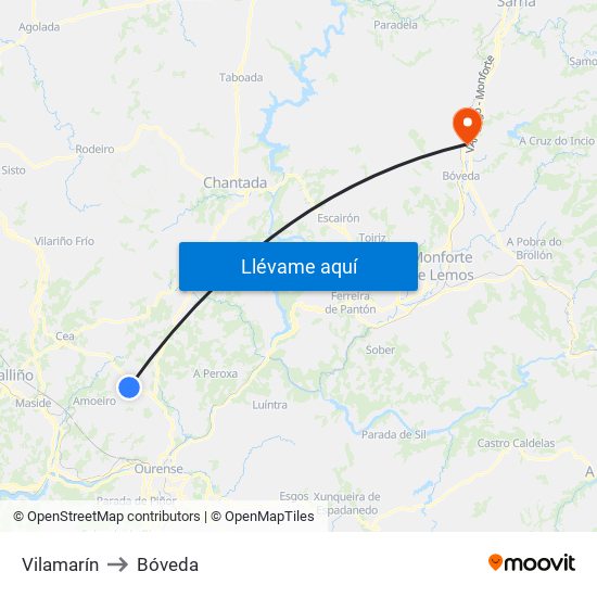 Vilamarín to Bóveda map