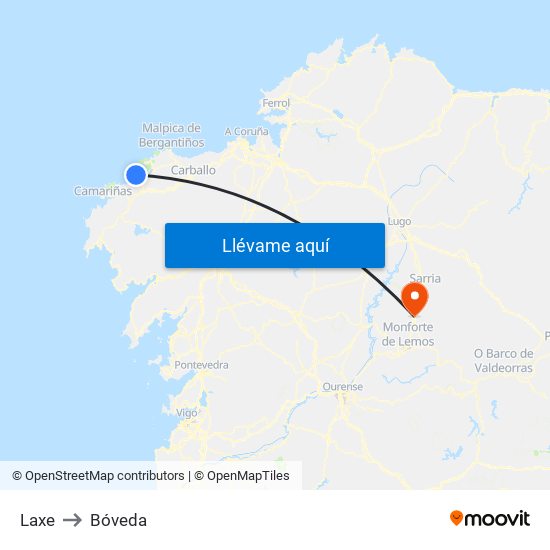 Laxe to Bóveda map