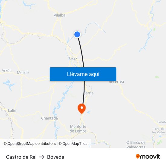 Castro de Rei to Bóveda map