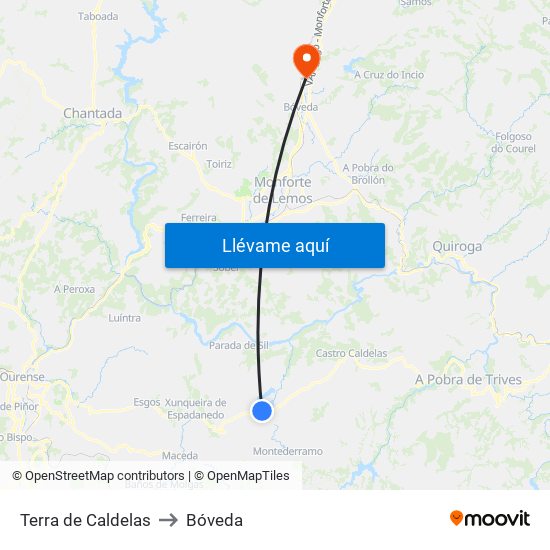 Terra de Caldelas to Bóveda map