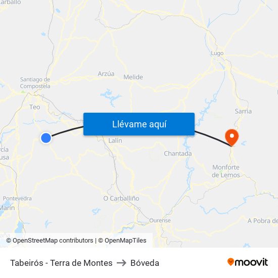 Tabeirós - Terra de Montes to Bóveda map