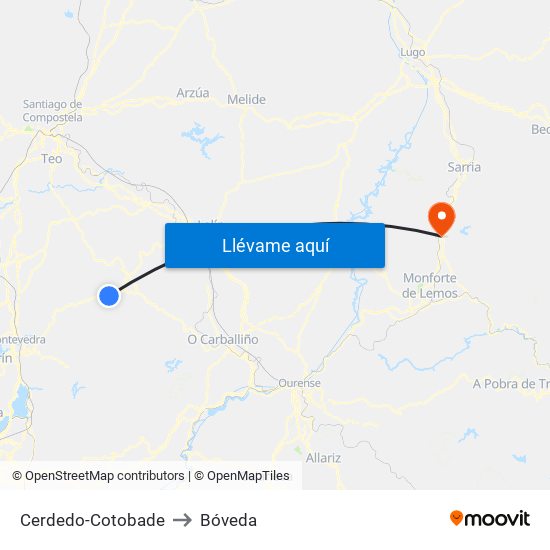 Cerdedo-Cotobade to Bóveda map