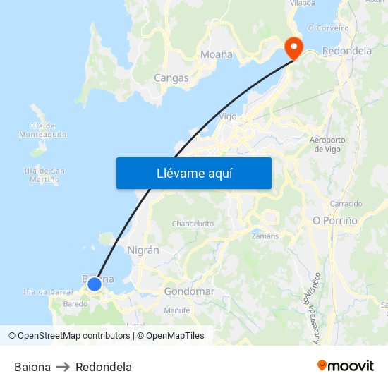 Baiona to Redondela map