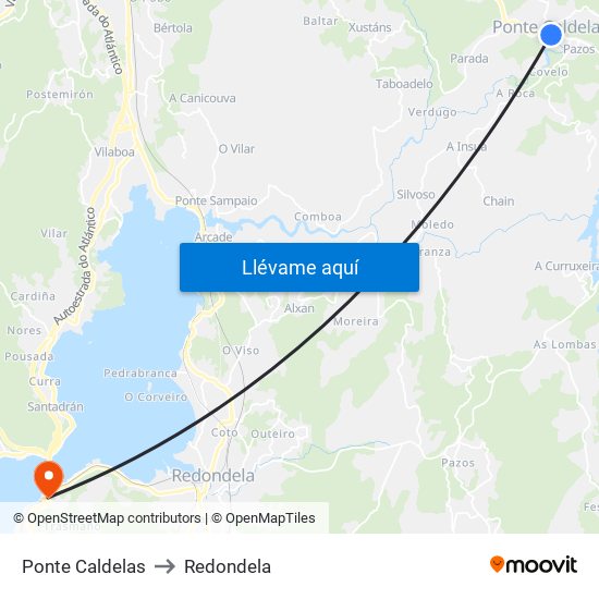 Ponte Caldelas to Redondela map