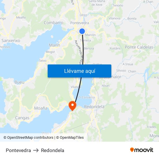 Pontevedra to Redondela map