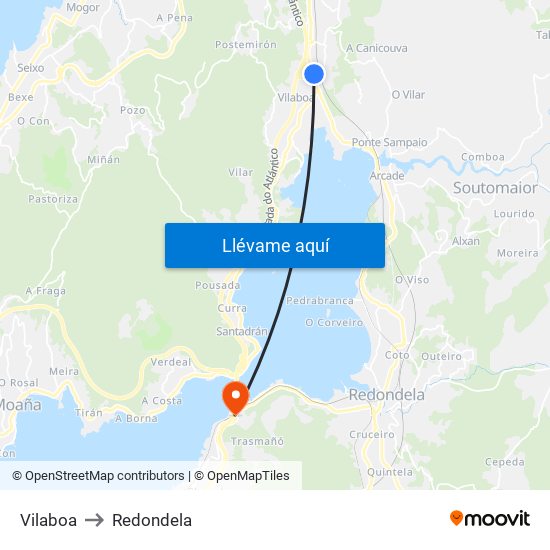 Vilaboa to Redondela map