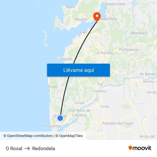 O Rosal to Redondela map