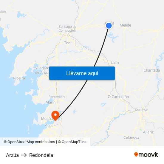 Arzúa to Redondela map