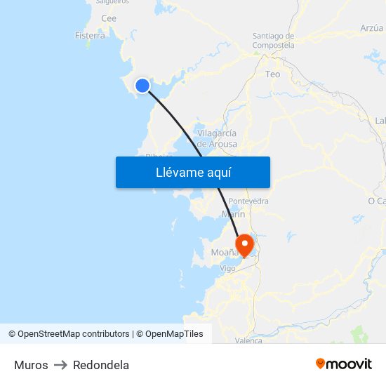 Muros to Redondela map