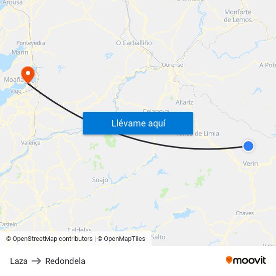 Laza to Redondela map