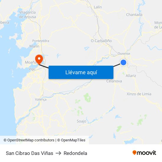 San Cibrao Das Viñas to Redondela map