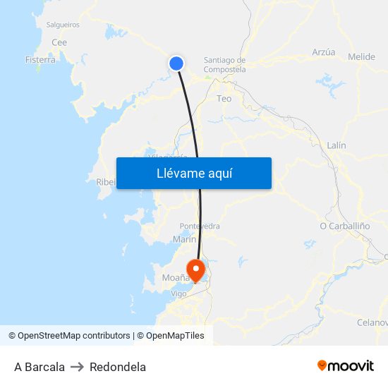 A Barcala to Redondela map