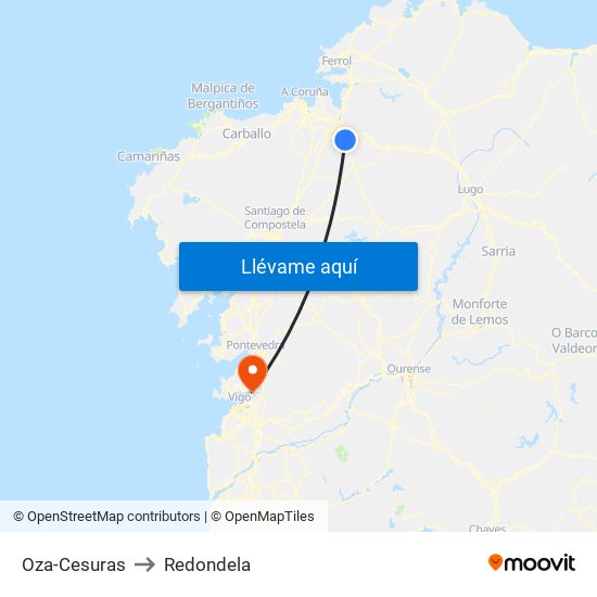 Oza-Cesuras to Redondela map