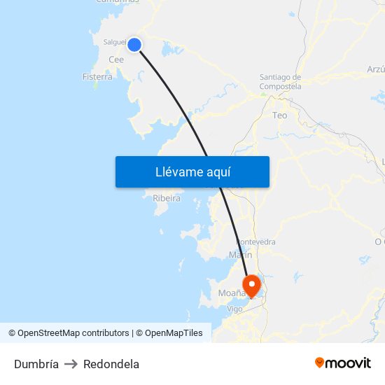Dumbría to Redondela map