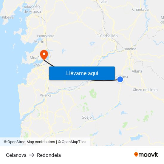 Celanova to Redondela map