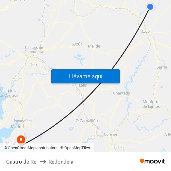 Castro de Rei to Redondela map