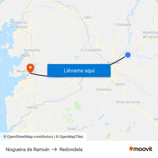 Nogueira de Ramuín to Redondela map