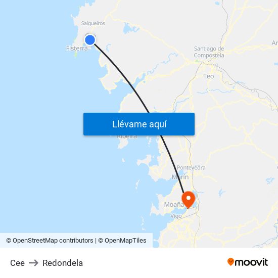 Cee to Redondela map
