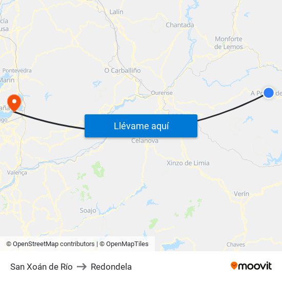 San Xoán de Río to Redondela map