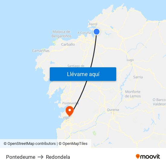 Pontedeume to Redondela map