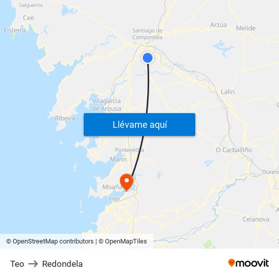 Teo to Redondela map
