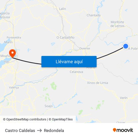 Castro Caldelas to Redondela map