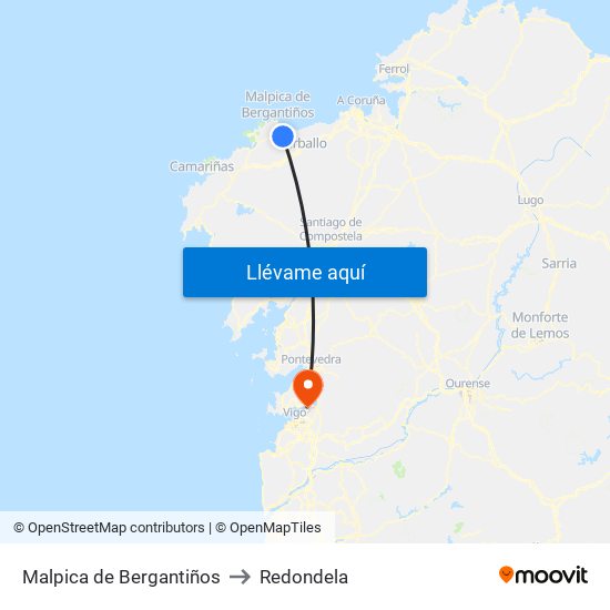 Malpica de Bergantiños to Redondela map