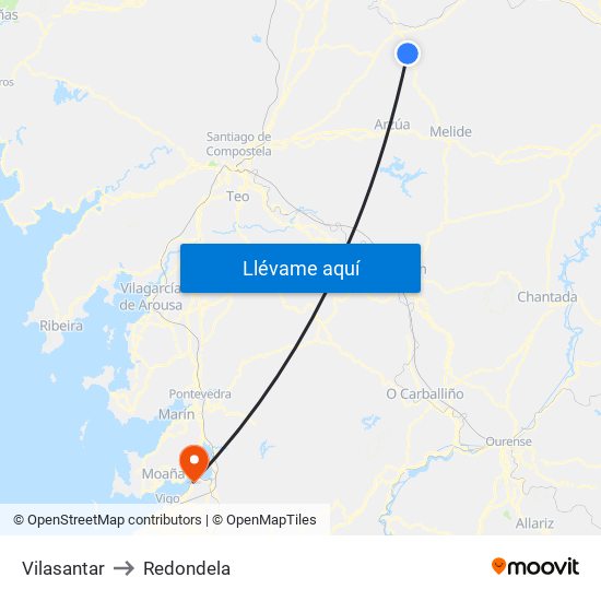 Vilasantar to Redondela map