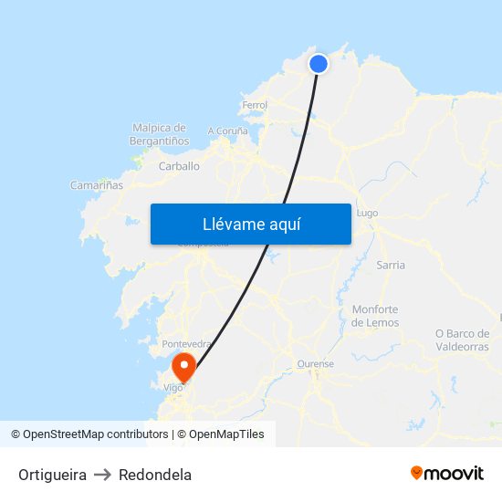 Ortigueira to Redondela map