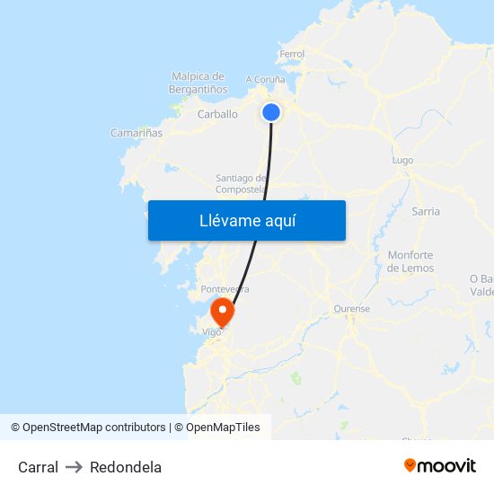 Carral to Redondela map