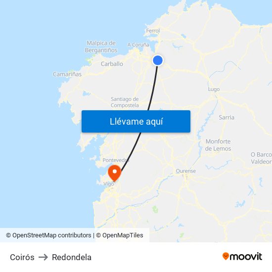 Coirós to Redondela map
