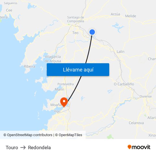 Touro to Redondela map