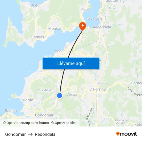 Gondomar to Redondela map